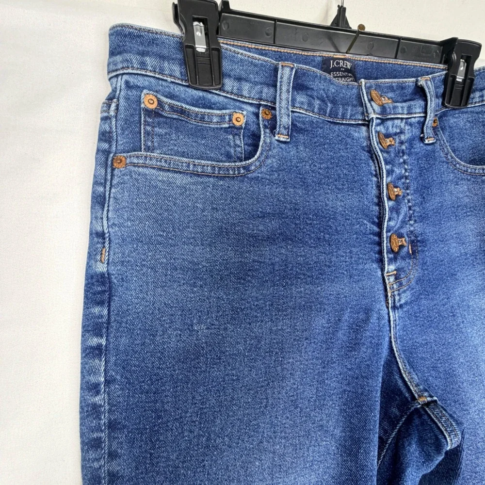 J.Crew Essential Straight Jeans 29 Blue Button Fly High Rise Cuffed Hem